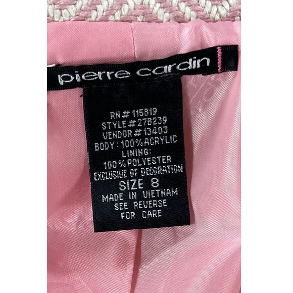 Pierre Cardin Pink Herringbone Tweed Blazer Jacket Pearl Button Fringe Size 8 - Picture 12 of 13